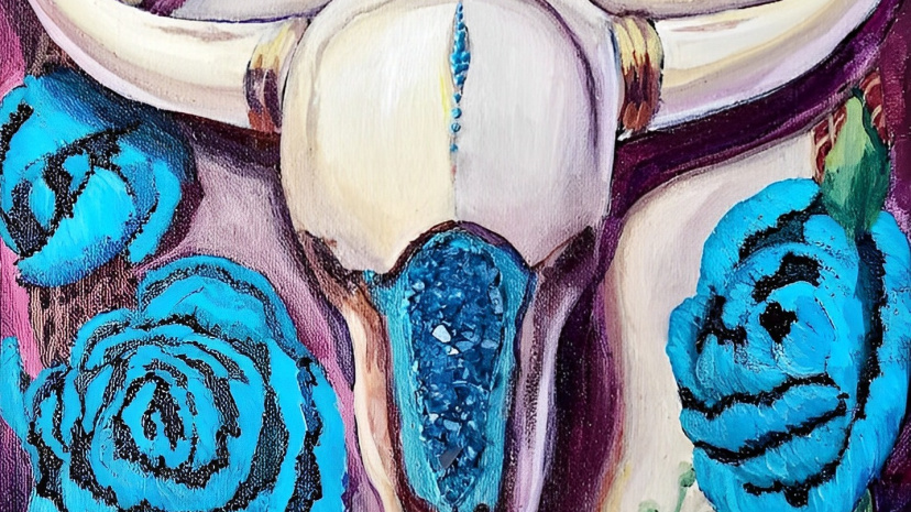 Sip n' Paint - Cow Skull with Turquoise Peonies By Laura Creative Bliss.jpg
