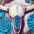 Sip n' Paint - Cow Skull with Turquoise Peonies By Laura Creative Bliss