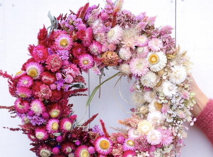 Shades of Pink Dried Flower Wreath