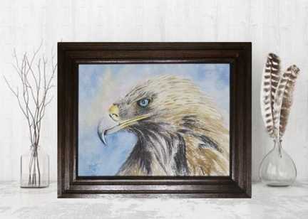 Friday Watercolor “Golden Blue Eyed Eagle” by Paula Bridges