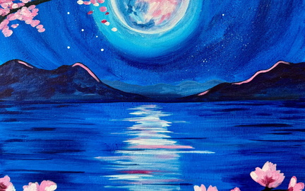 Paint Nite Moonlit Cherry Blossom Lake