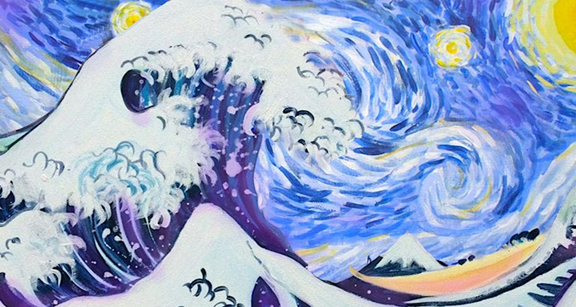 PopUp Painting Starry Night Over The Great Wave
