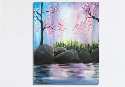 Paint Nite Cherry Blossoms on the Rocks