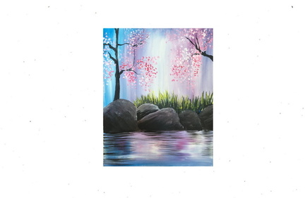 Paint Nite Cherry Blossoms on the Rocks